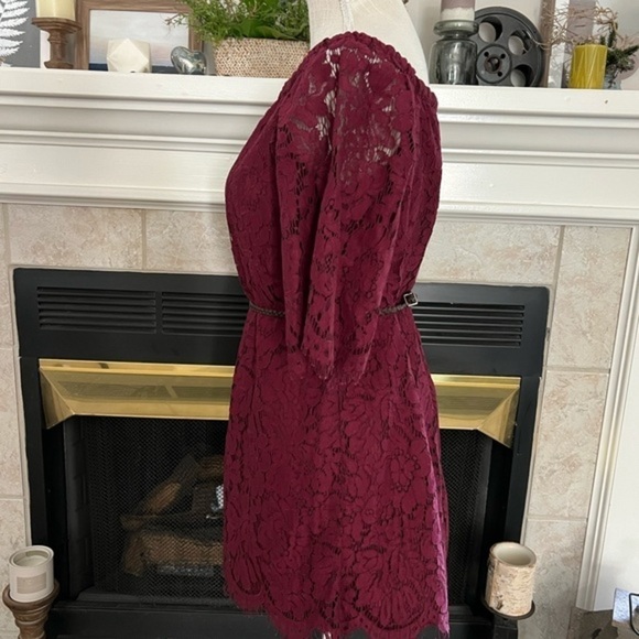 Do+be Lace Overlay Mini Burgundy Dress - Picture 4 of 13